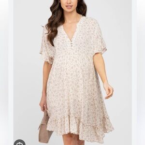 Pink Blush Ruffle Hem Floral Maternity Dress